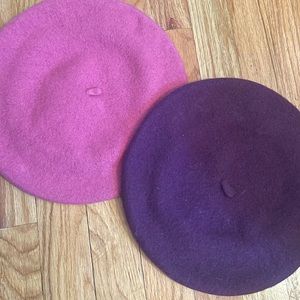 Bundle of 2 100% wool berets , pink and purple